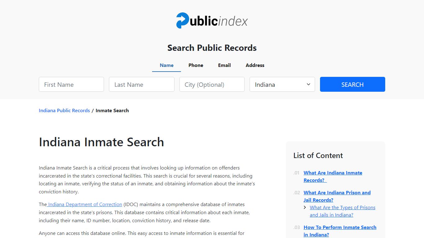 Indiana Inmate Search and Jail Records - ThePublicIndex