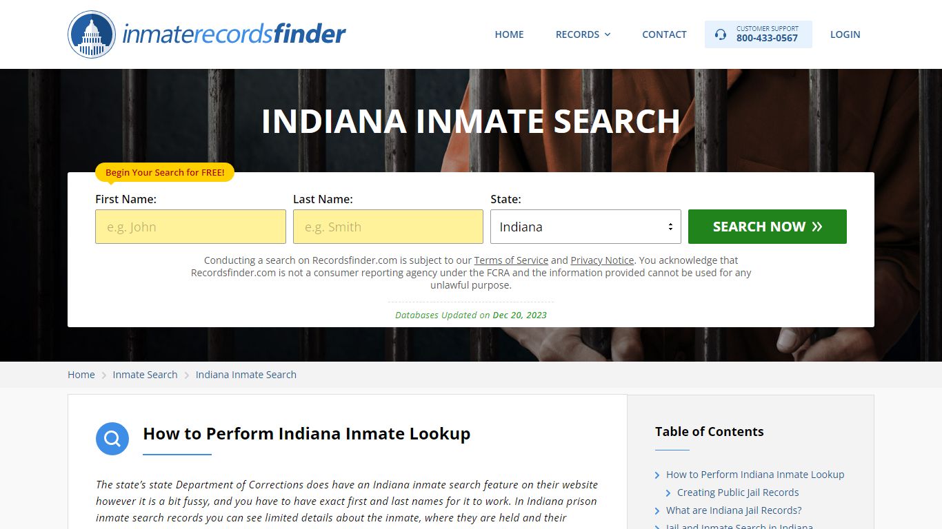 Indiana Inmate Search - Jail & Prison Records Online - Recordsfinder.com